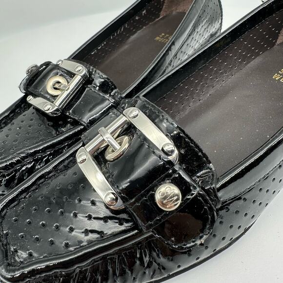 Stuart Weitzman Black Patent Leather Loafers Flats Front Buckle Womens Size 4M - Picture 9 of 16
